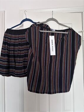 Stella Nomad Black Multicolor Striped Top and Skirt Set